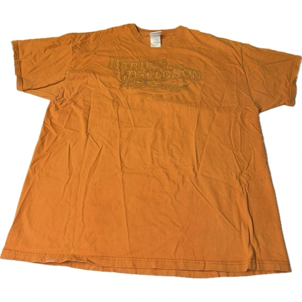 Harley-Davidson Orange T-Shirt Men's 2XL‎ Charleston, South Carolina Vintage Y2K